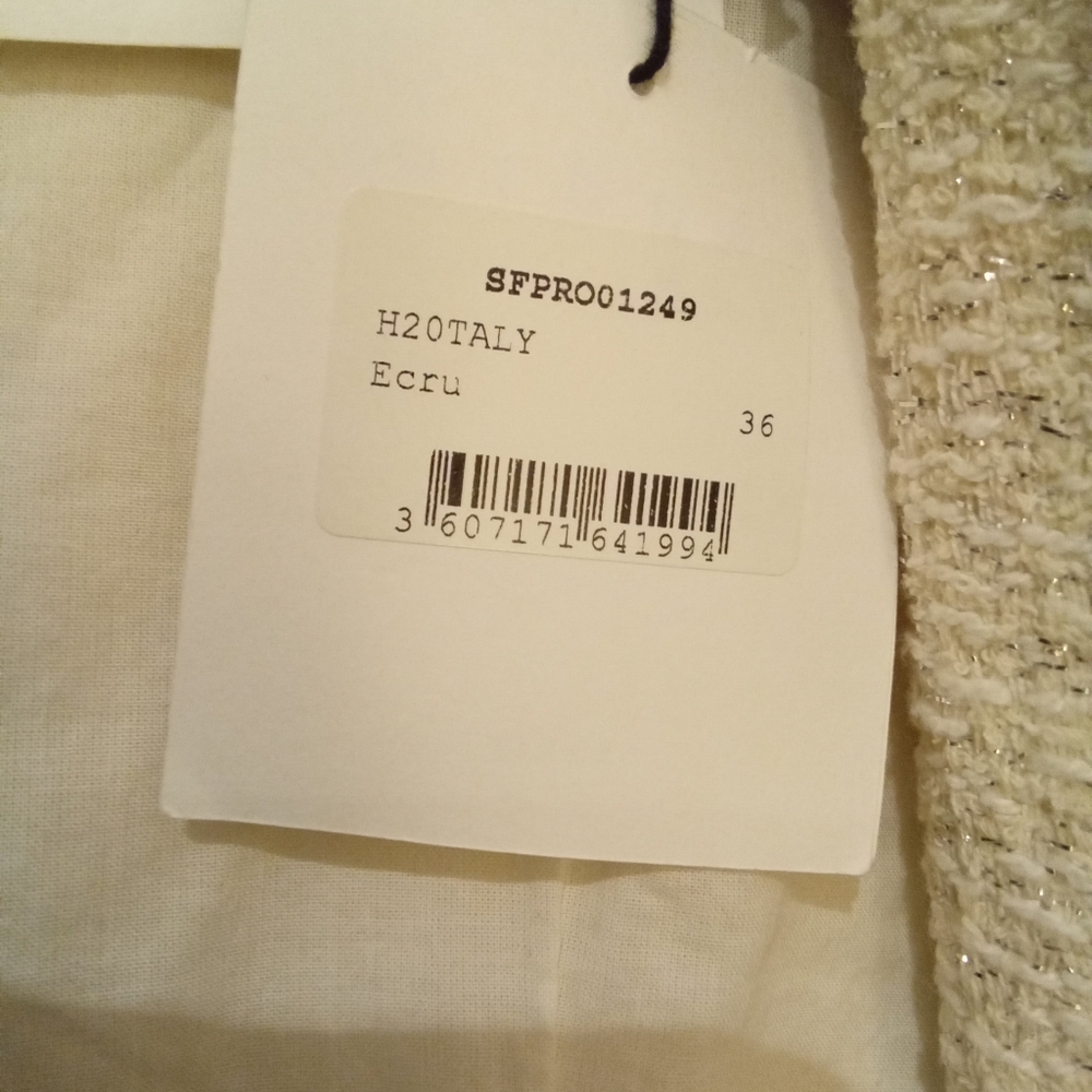 SANDRO Metallic Cotton Blend Tweed Short Sleeve Dress In Natural Ecru 36 - Picture 6 of 8